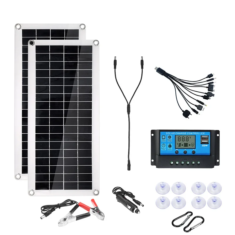 

50W 12V USB Solar Panel Kit Complete With 10-100A Controller Solar Cells for Car Yacht RV Boat Moblie Phone Battery Charger