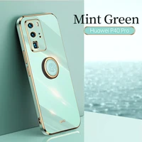 luxury plating square ring holder silicone phone case on for huawei p40 pro phone case stand back cover