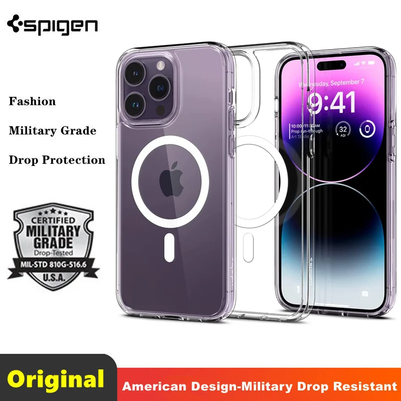 

Magnetic Charger Case For Apple iPhone 14 Pro Max 14 Plus Case | Spigen [ Ultra Hybrid Mag ] Clear Cover For MagSafe Accessories