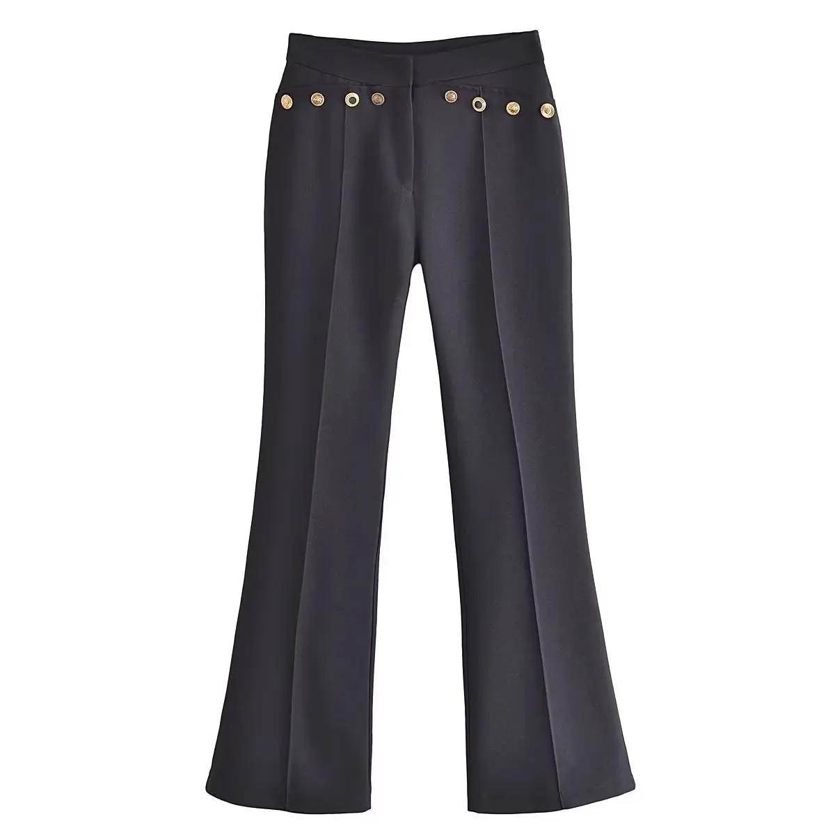 

SuperAen 2022 Европа и Америка зима новый элегантный стиль Высокая талия Золотые кнопки расклешенные брюки для женщин