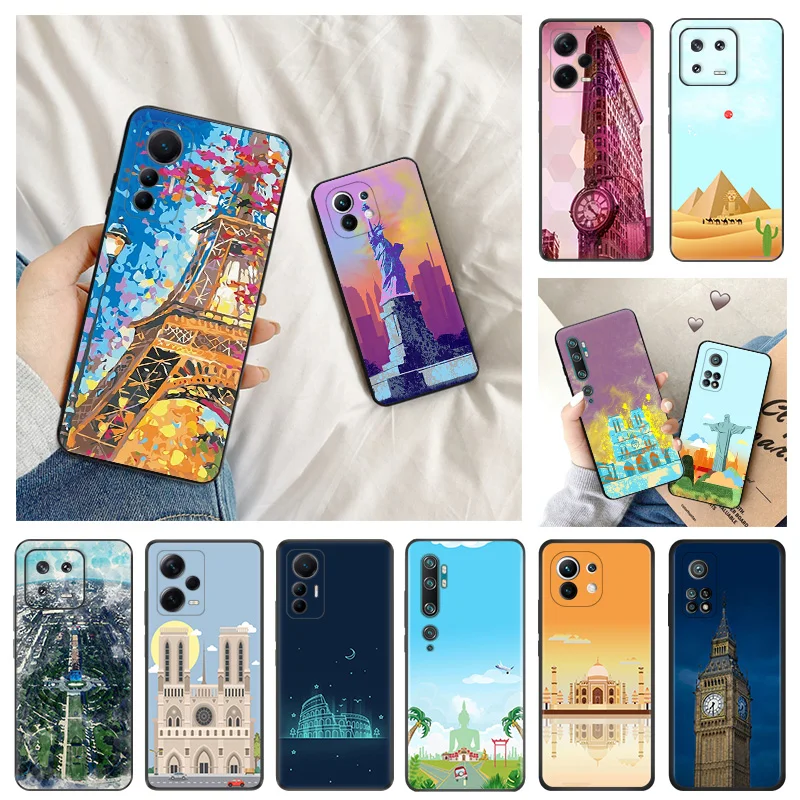 

Cartoon Pyramid Eiffel Soft Phone Cases For Redmi A1 10A 10C 11 Prime RedmiNote 12 Pro 11SE 11S 11E 11T 10 Lite 10S Matte Cover