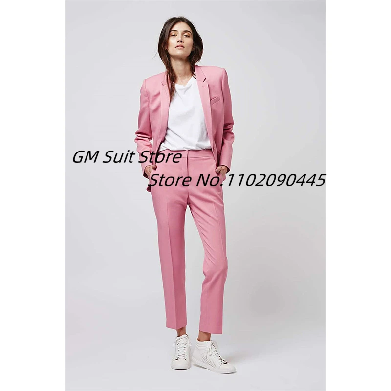 

2Pcs/Set Solid Pants Suit for Women Casual Blazer Set Ladies Single-breasted Jacket Pants