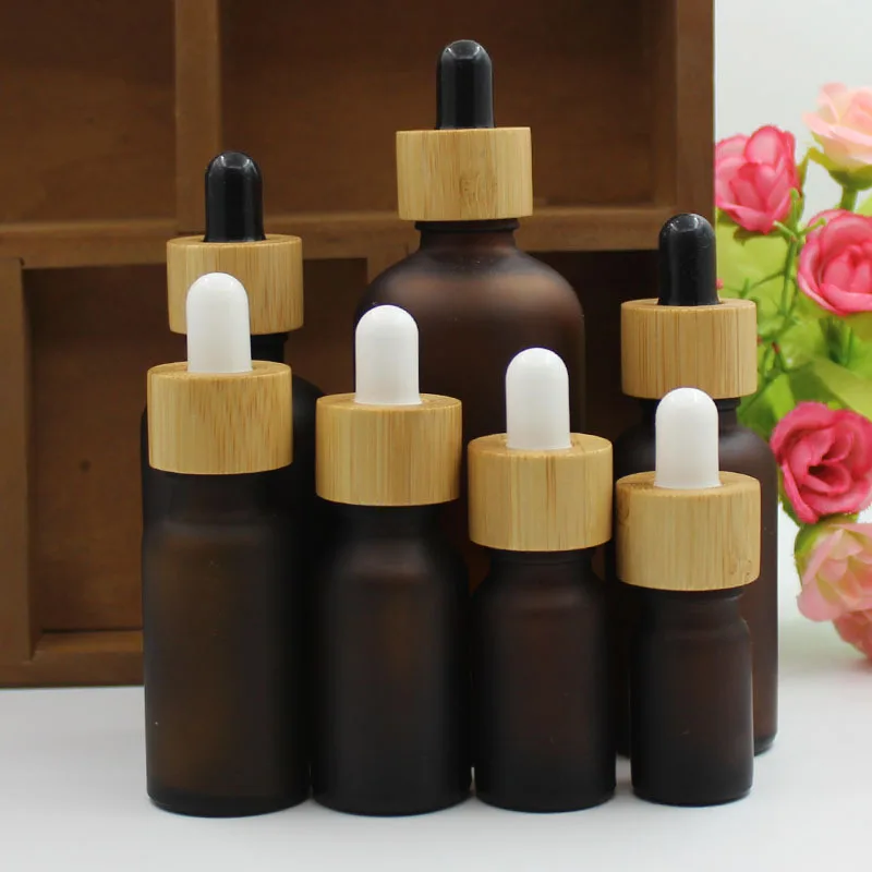 

5-100ML Tubes Frosted Green Dropper Glass Aromatherapy Liquid for Essential Massage Oil Pipette Refillable Bottles Wood Lid