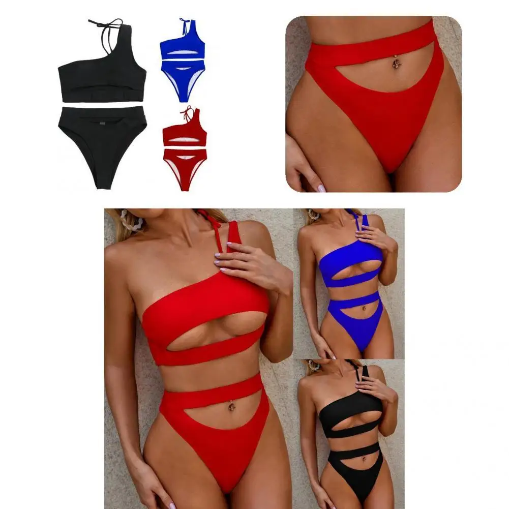 

Lightweight 2 Pcs/Set Charming Creative Summer Lady Bikini Beachwear Lady Bikini Solid Color for Spa
