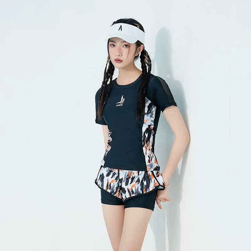 

Two-Piece Short Sleeve Swimsuit Female 2022 New Ins Fashion Conservative Boxer plus Size Covering Belly Thin Hot Spring Swimsuit