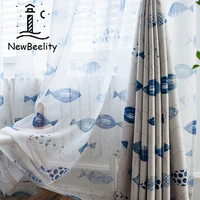 modern curtains for living dining room bedroom simple fresh blue green fish cartoon childrens room curtain tulle french window
