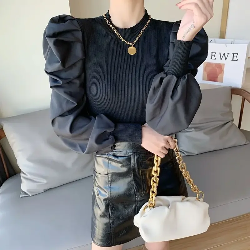 Футболка женская короткая с пышными рукавами модный однотонный топ в стиле