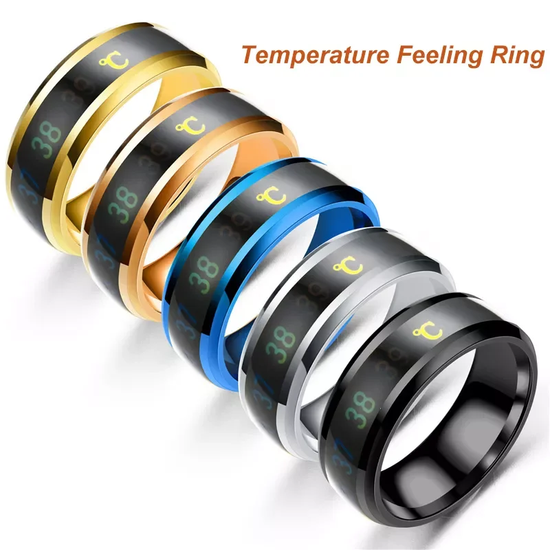 

Multifunctional Waterproof Temperature Sense Rings Changing Color Intelligent Stainless Steel Smart Ring for Women Men Jewelry