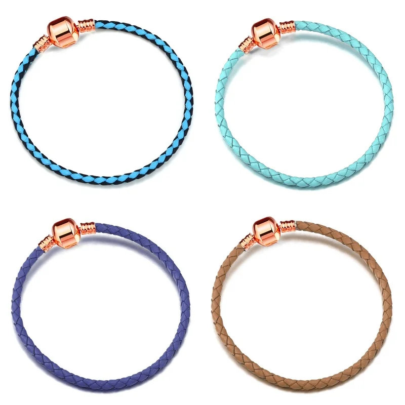 Fashion Rose Gold Buckle Light Luxury Couple Friendship Bracelet Multicolor Charm Leather Rope DIY Jewelry April Fool's Day Gift