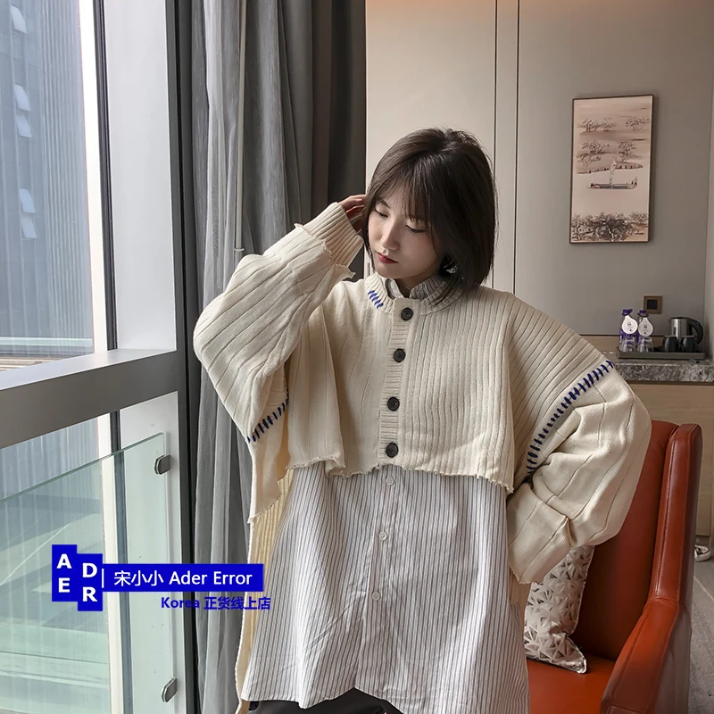 Korean High quality Irregular Knitted Wool Top Short Front and Long Back Loose Woolen sweater Autumn cardigan women's coat tide
