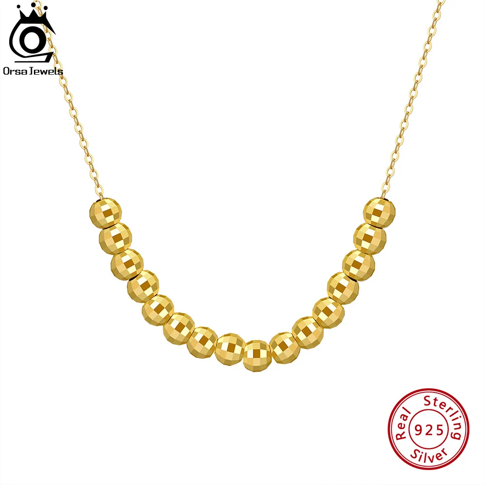 

ORSA JEWELS Genuine 925 Sterling Silver Sphere Necklace Irregular Geometric Beaded Ball Necklace for Women Girls Jewelry APN14
