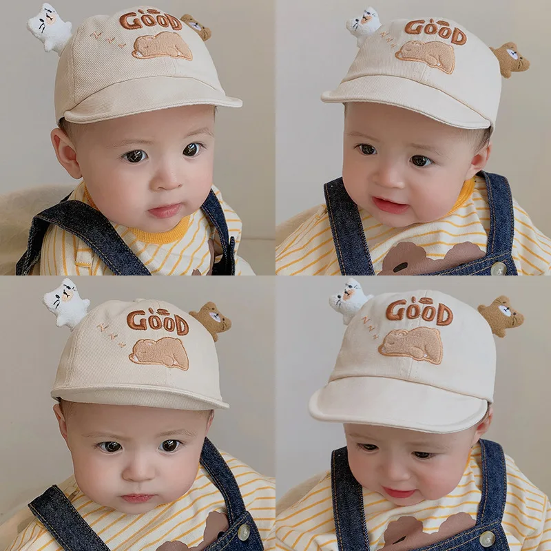 

Newborn Hat Cute Cartoon 3D Bear Baseball Cap for Toddler Boy Girl Spring Summer Thin Peak Cap for 6-24 Month Infant Baby Stuff