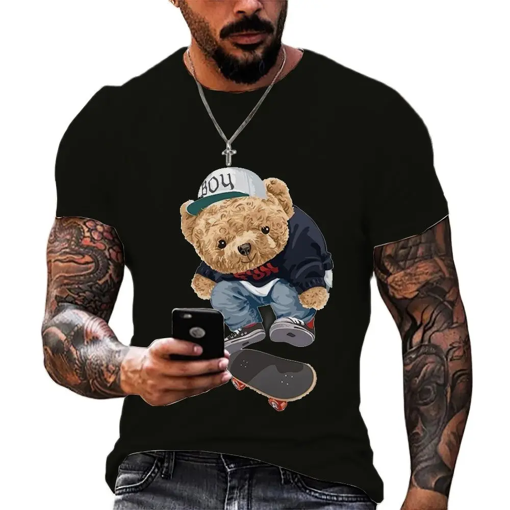 

Футболка мужская оверсайз с круглым вырезом, топ с короткими рукавами в стиле хип-хоп, милая Повседневная рубашка с 3D-принтом медведя Тедди, лето