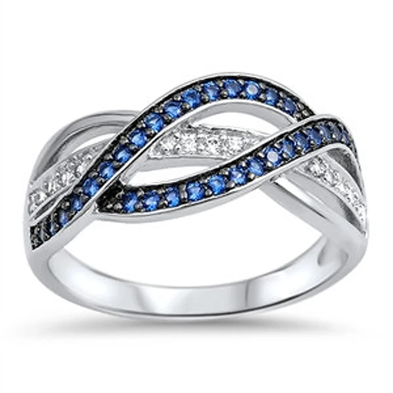 

New Trendy Blue/White Paved CZ Twist Rings Women Daily Wear Fashion Versatile Lady Rings Anniversary Gift for Mom Hot Jewelry
