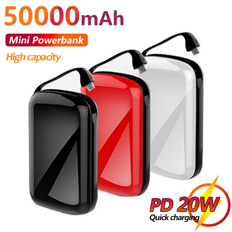 

Mini Portable 50000mAhPower Bank Built-in Charging Cable One-way Charge Pocket-sized Large-capacity External Battery for IPhone