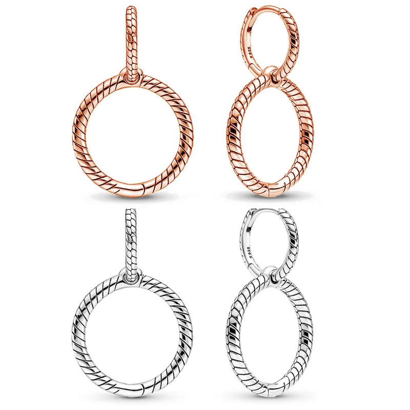 

Authentic 925 Sterling Silver Earring Rose Moments Charm Double Hoop Earrings For Women Birthday Wedding Gift Jewelry