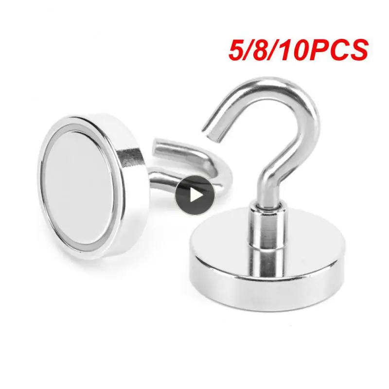 

5/8/10PCS Firm Heavy Duty Hooks Round Magnetic Hooks No Punching Magnet Hook Wall Hanger Storage Box Holder Durable
