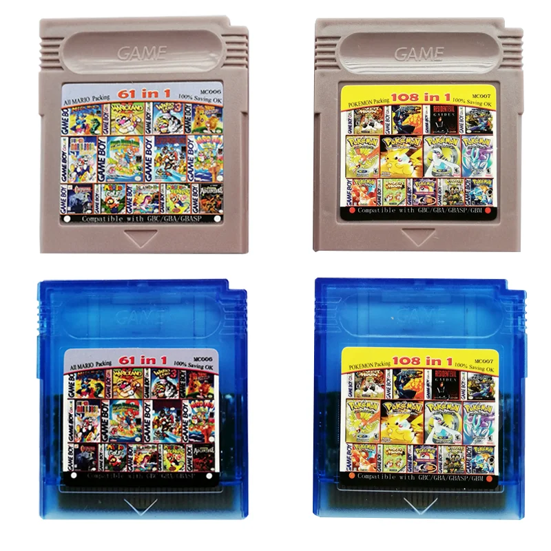 

Pokemon Mario Memory Cards for GB GBC GBA Combined Card 61 108 Games In 1 Video Game Cartridge Classic Card English Version