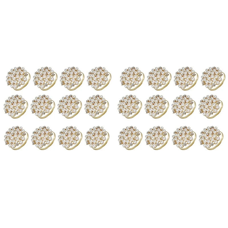 

24 Pack Pearls Napkin Rings,Delicate Alloy Napkin Holder Ring Buckles Perfect Table Setting Decor For Holiday