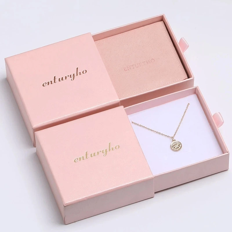 50pcs Pink Paper box custom jewelry box personalized logo chic small jewerly packaging box bulk drawer cardboard box