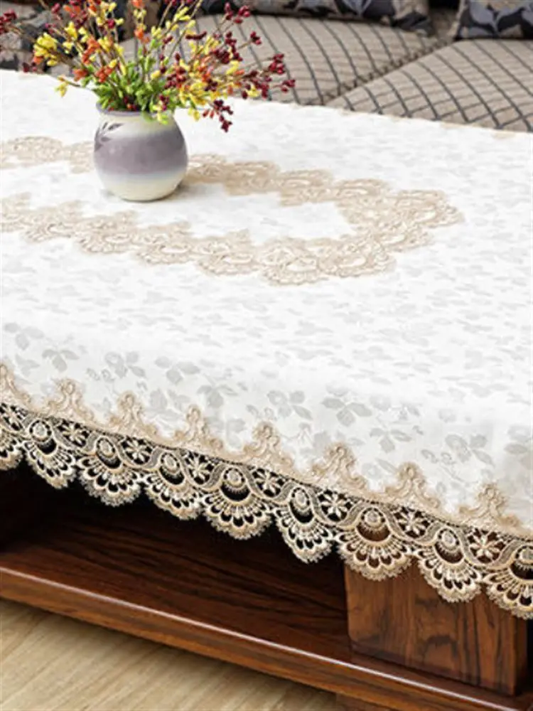 European Sle Coffee Table Tablecloth Fabric Lace Cover Living Room Household Cloth Rectangular High-End Fr...