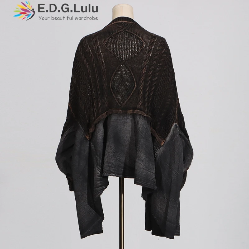 EDGLuLu модный дизайн с рукавами летучая мышь в стиле пэчворк рюшами свободный