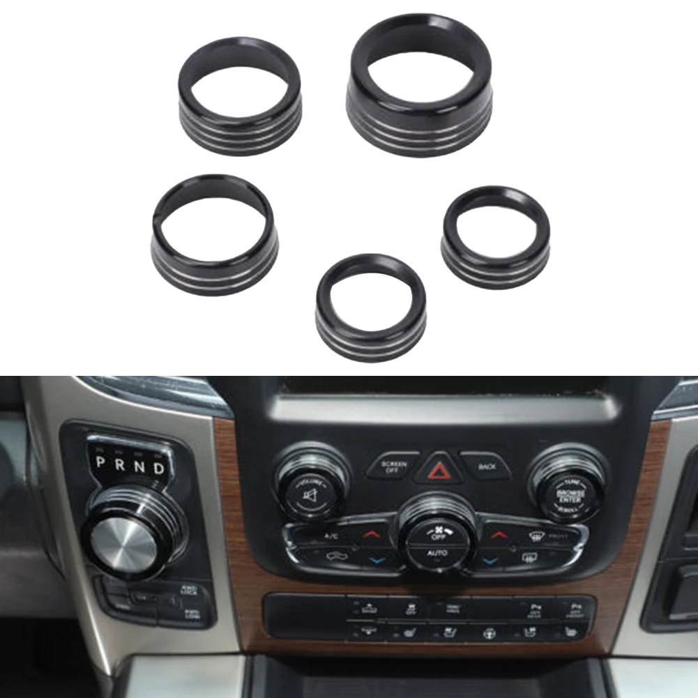 

5pcs Headlight/Center Console Switch Knob Trim Ring For Dodge RAM 1500 2013-17 Black Car Interior Covers Trim Decoration