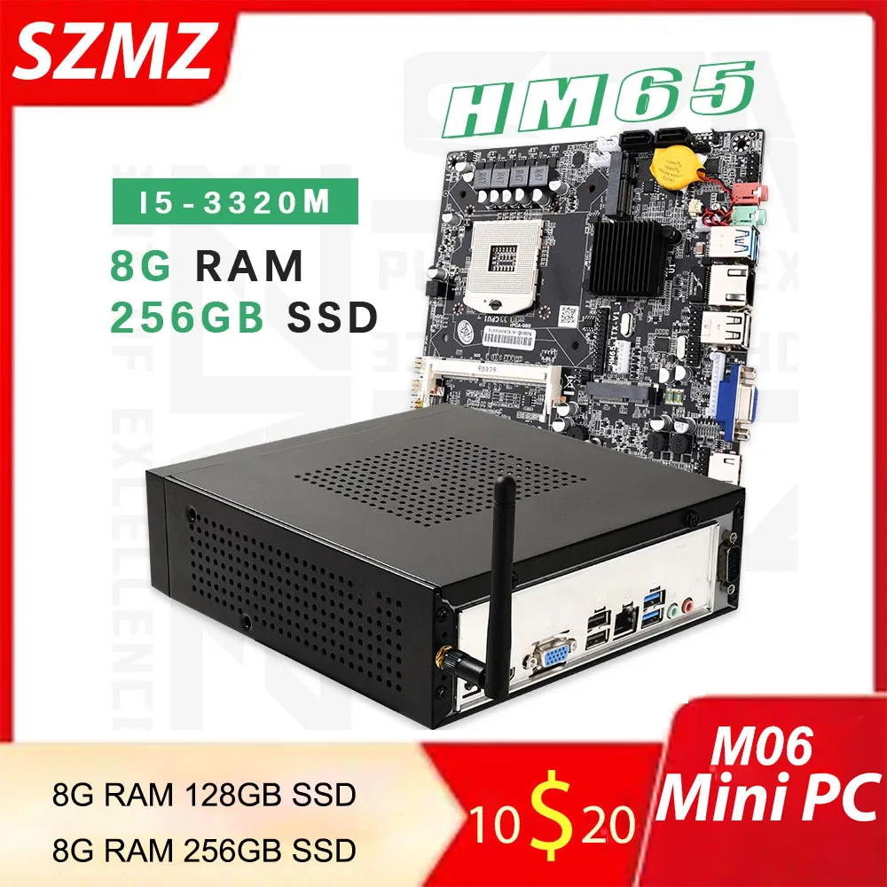 

SZMZ Mini PC Desktop Computer Core i5 3320M 8G 128GB 256GB SSD Windows 10 Gaming PC 4K HD 60Hz HDMI VGA WiFi Gigabit Ethernet