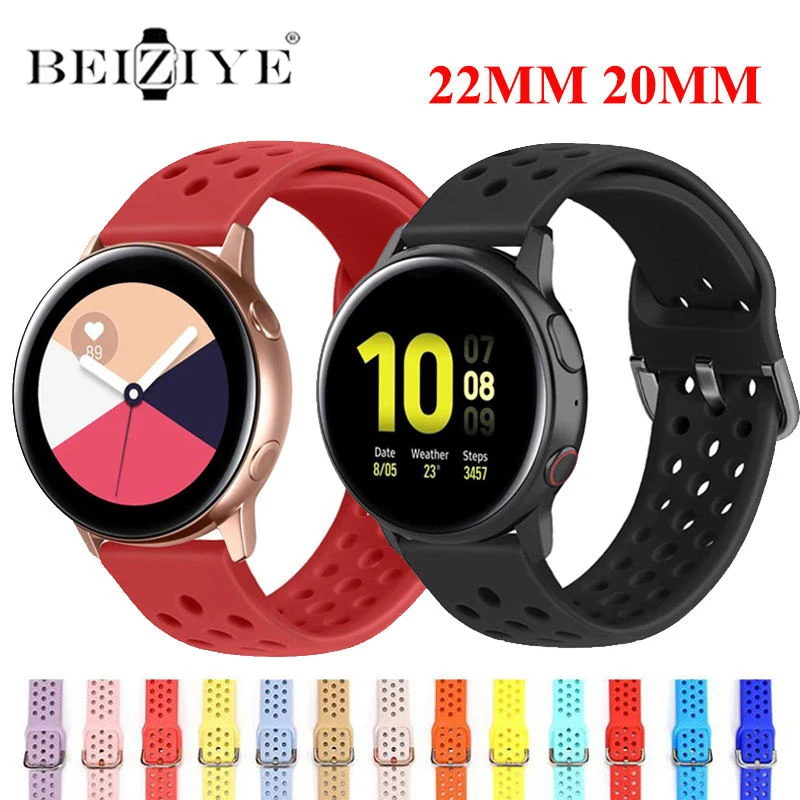 

20 22mm Active 2 Bands Sport Silicone Strap for Samsung Galaxy Watch 46mm 42mm S3 Active 2 44 40mm Huawei Gt 2e Strap GT 2 46mm