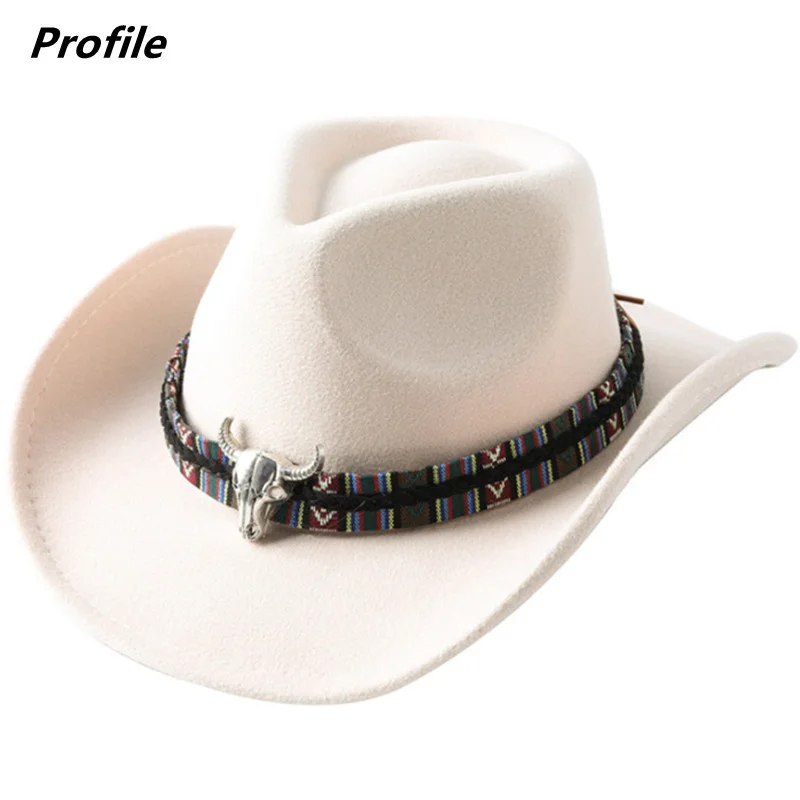 

Ковбойская шляпа, аксессуары для головы коровы, ковбойская шляпа, монохромная фетровая шляпа для мужчин и женщин, уличная шляпа с большими полями, рыцарская шляпа