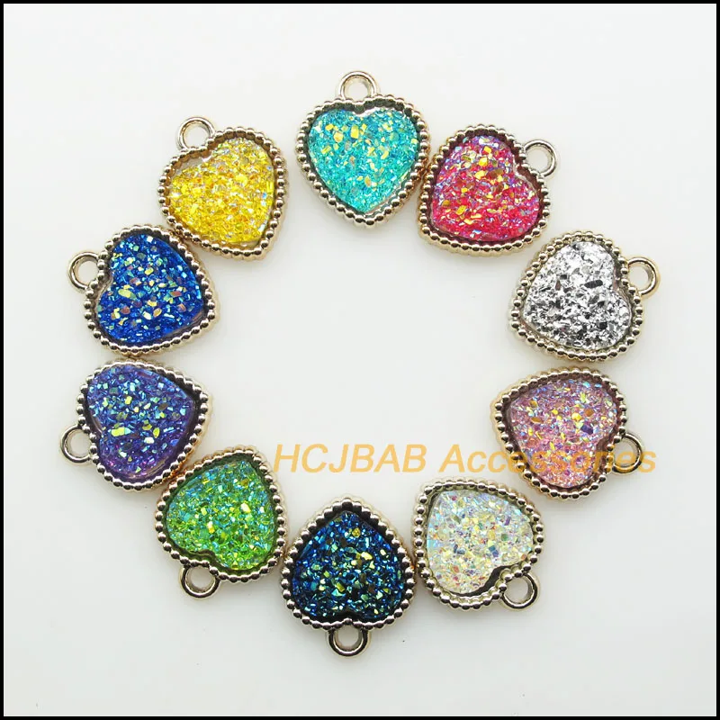 

Fashion 20Pcs KC Gold Plated Retro Ore Mixed Resin Heart Charms Pendants 15x19mm