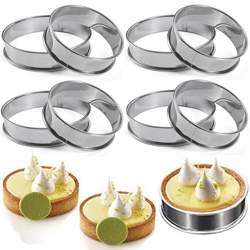 

C2 10/5/2pcs Stainless Steel Double Rolled Baking Circle Tart Ring Fruit Pie Cake 10cm 8cm Kitchen Biscuit Pastry Cookie Molds