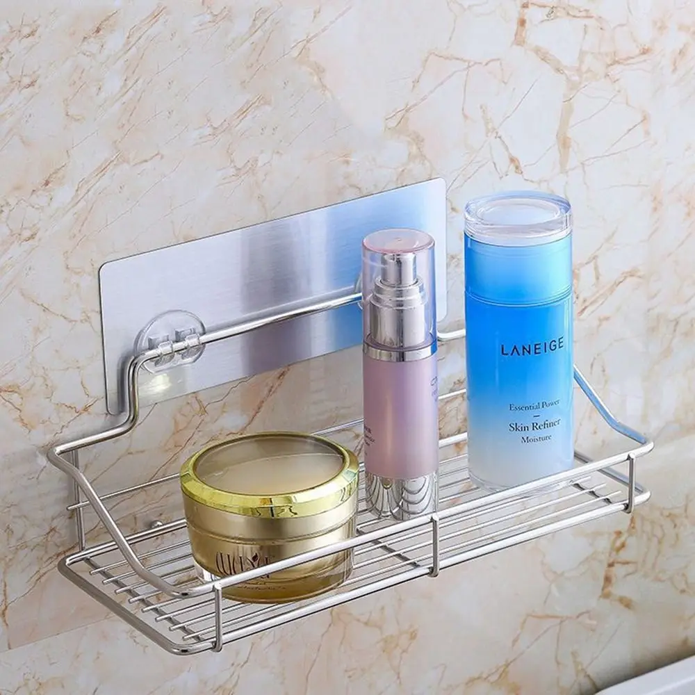 

1 Pcs Multifunctional Storage Shelf Large Capacity Organizer Basket With Sticker Durable Stainless Steel Storage Rack