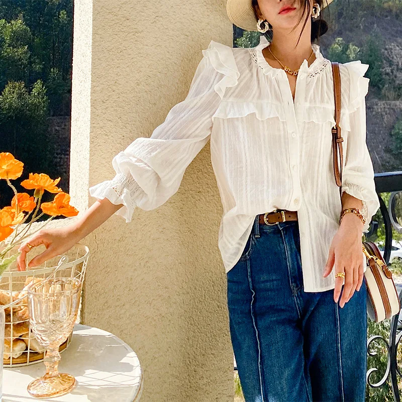 

Рубашка женская с длинным рукавом и воротником-стойкой, в стиле бохо