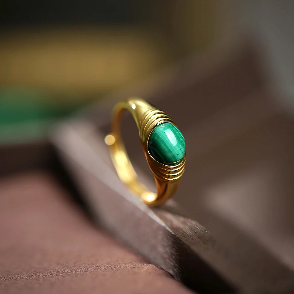 JICAI кольца 925 пробы серебряные женские из натурального малахита изысканные