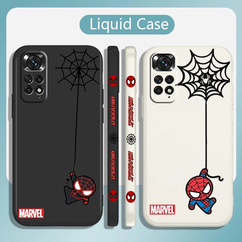 

Marvel SpiderMan Mini Phone Case For Xiaomi Redmi Note 11 11T 10 10S 9 9S 9T 8 8T 7 5 Pro Plus Liquid Left Rope Cover Coque Capa
