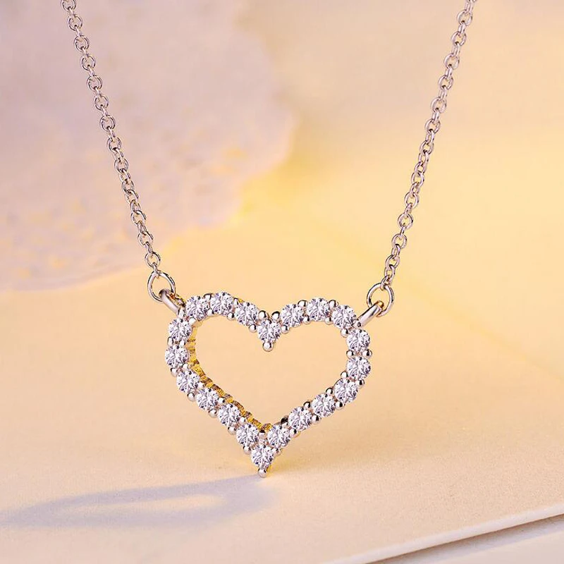 

925 Sterling Silver Dazzling Zircon Love Heart Shape Pendant Necklaces For Women Valentine's Day Gift Jewelry