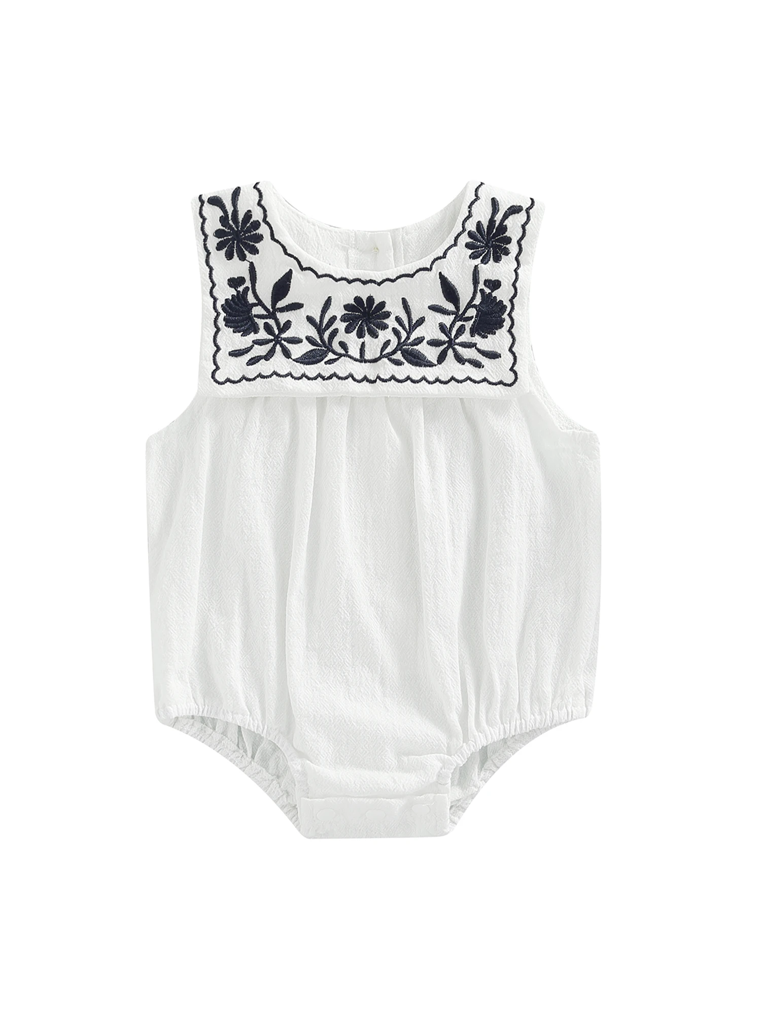 

Infant Baby Girls Summer Romper Sleeveless Cotton Linen Floral Embroidery Jumpsuit Outfits