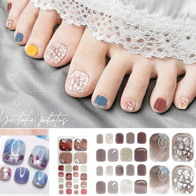 

22Tips Pure Color Mirror Toe Nail Stickers/Strips Nail Art Fake Nails Stickers For Nails Toe Girls Self-Adhesive Feet Stickers