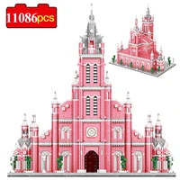 11086pcs world famous architecture pink princess castle diy diamond building cartoon blocks pink church brick children toys gift