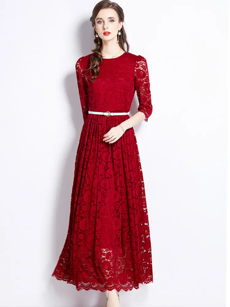 Женское кружевное платье SMTHMA Элегантное Длинное Платье с круглым вырезом и