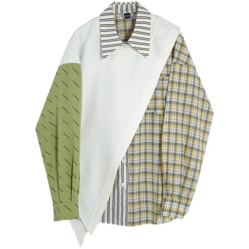 

Женские блузки, осень 2021, женская рубашка с имитацией двух полосок в клетку с длинным рукавом, повседневные топы, женская одежда, элегантные ...