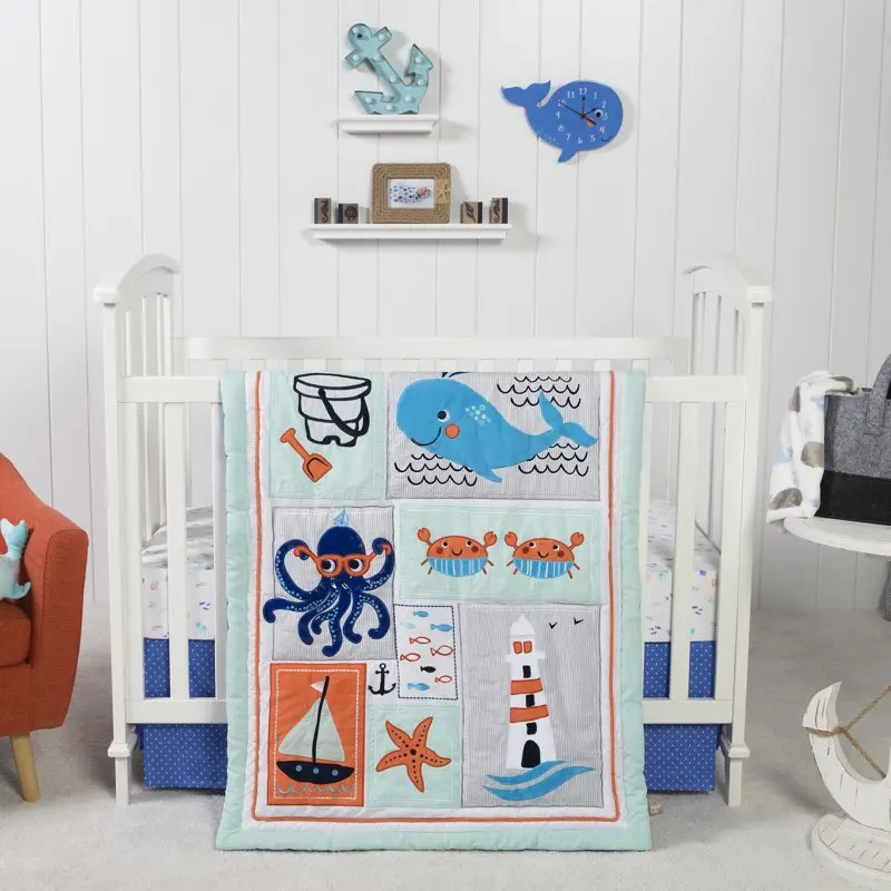 

Ocean Pals 3 Piece Crib Bedding Set for Baby Boy or Girl - Blue & Orange