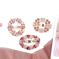 2021 new crystal flower hairpin korean style simple round alloy hair clips for women