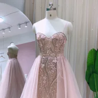 Romantic Evening dresses Embroidery Organza A-Line Sweetheart Long Evening Bridesmaid Dress Lace LSCZ48 فساتين سهره فاخرة طويلة 7