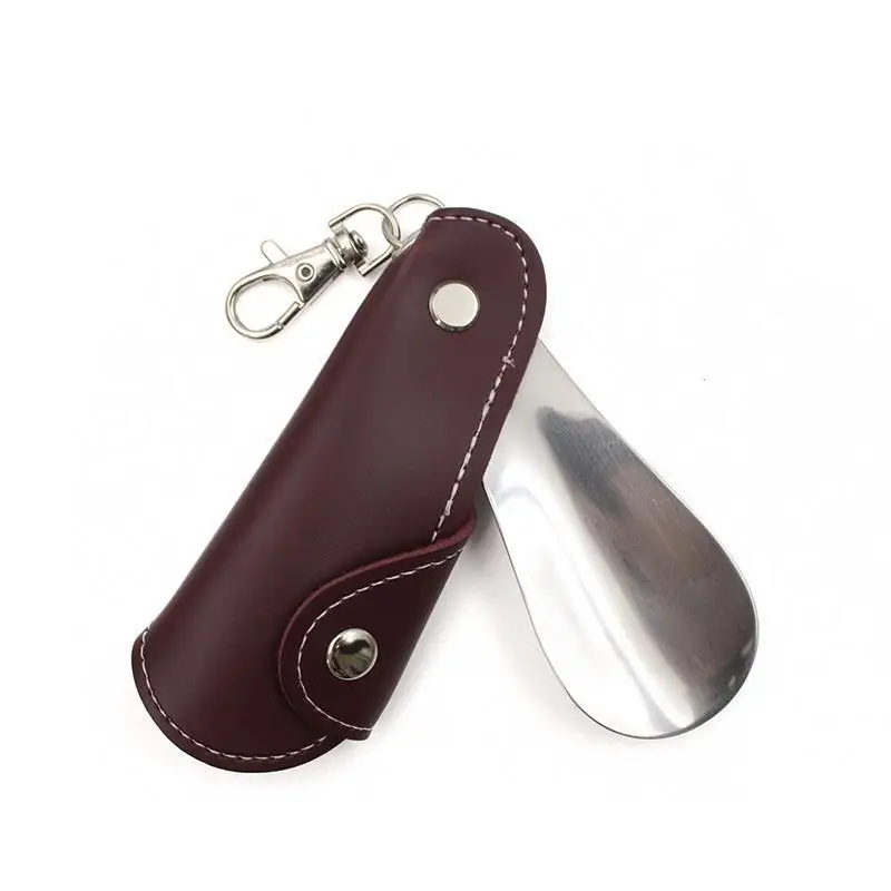 Stainless Steel Shoehorn With Pu Leather Case Keyring Shoehorn With With Keychain Portable Short Shoehorns