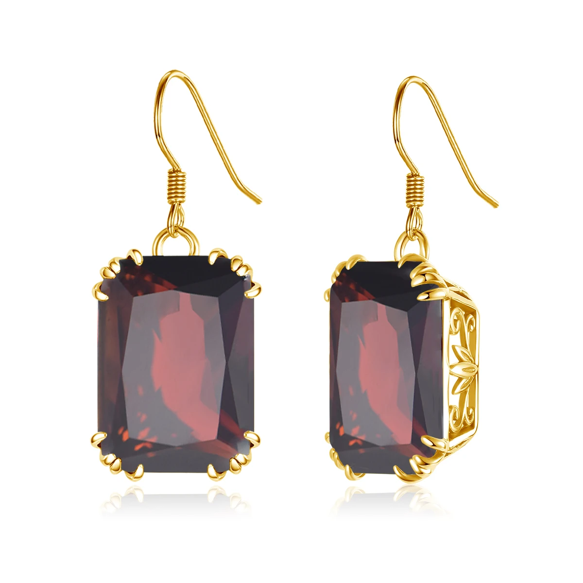 

High Quality Silver Earrings For Women Authentic 925 Sterling Silver Gold Color Big Garnet Gemstone Unique Fine Jewelry Handmade