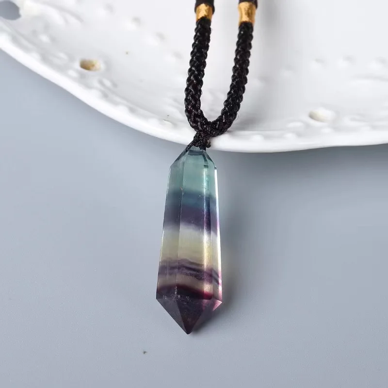

Натуральный 7-цветный флюорит, двойной заостренный кристалл, кулон, шестигранная призма, ювелирное ожерелье, восстанавливающий подарок рейки