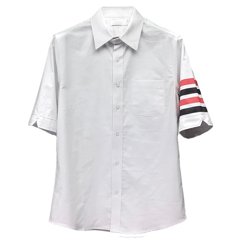 TB THOM Striped Shirt Summer New Fashion Oversized Cotton Tops Regular Fit Blouses Casual Fashion Brand Short Sleeve Men Shirts