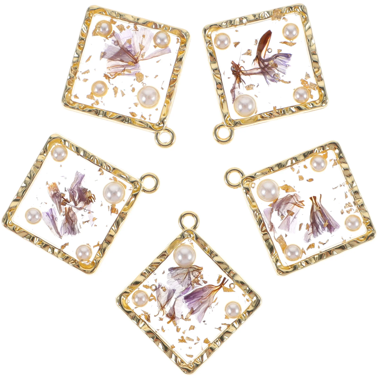 

5 Pcs Dried Pearl Flower Heart Rhombus Pendant Earrings DIY Accessories 5pcs Charms Embossed Cute Jewelry Making Epoxy